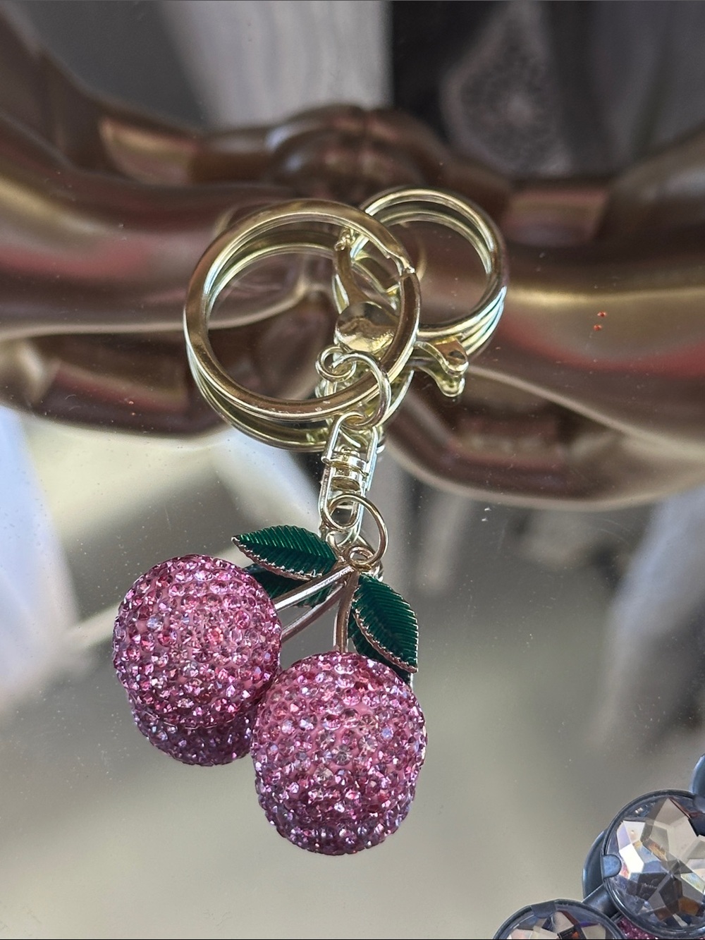Unlisted Pink Crystal Cherry Keychain Card Holder Charm - Picture 3 of 3